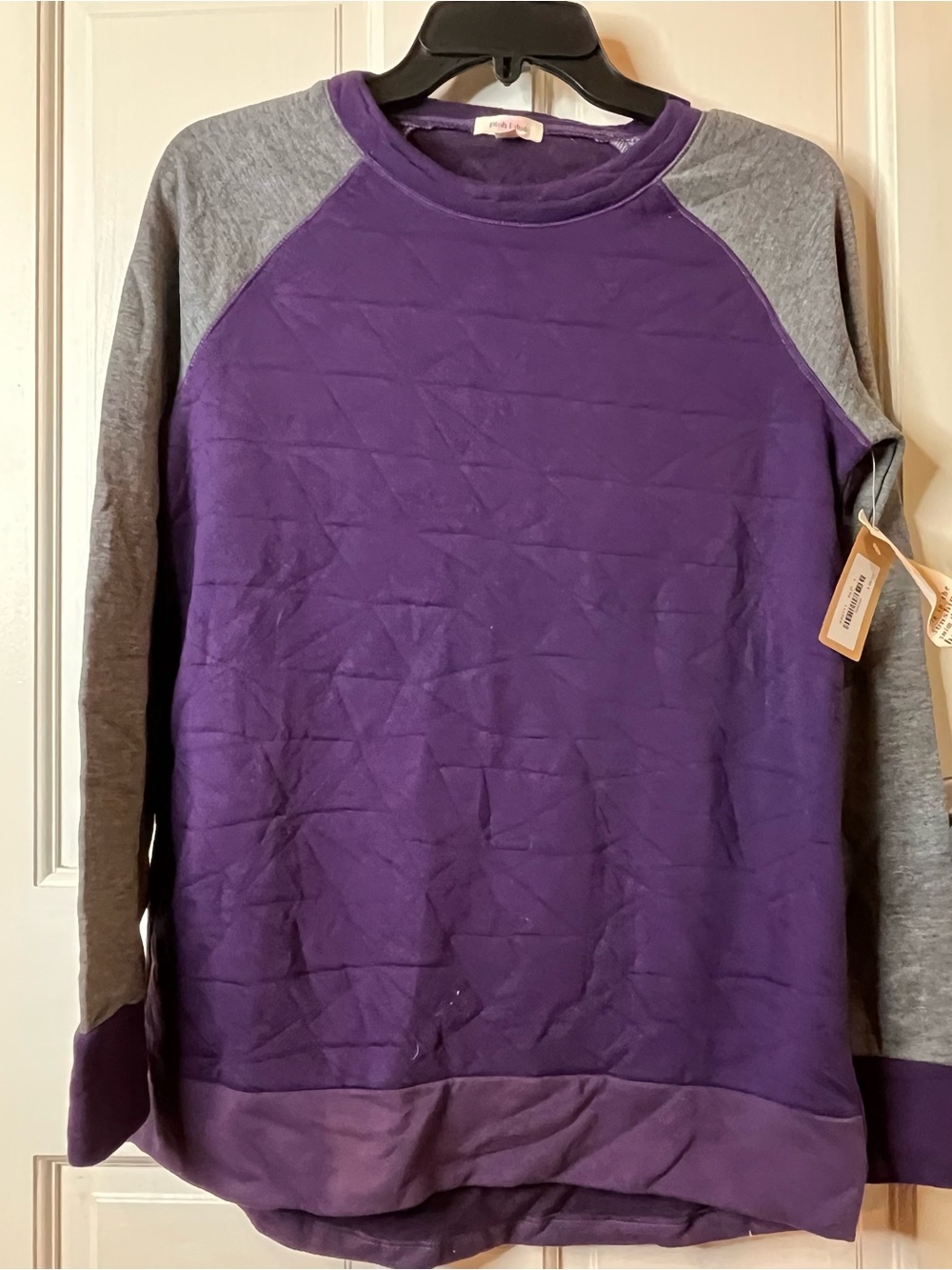 Women's Crewneck Raglan Pullover Sweater - Purple/Gray